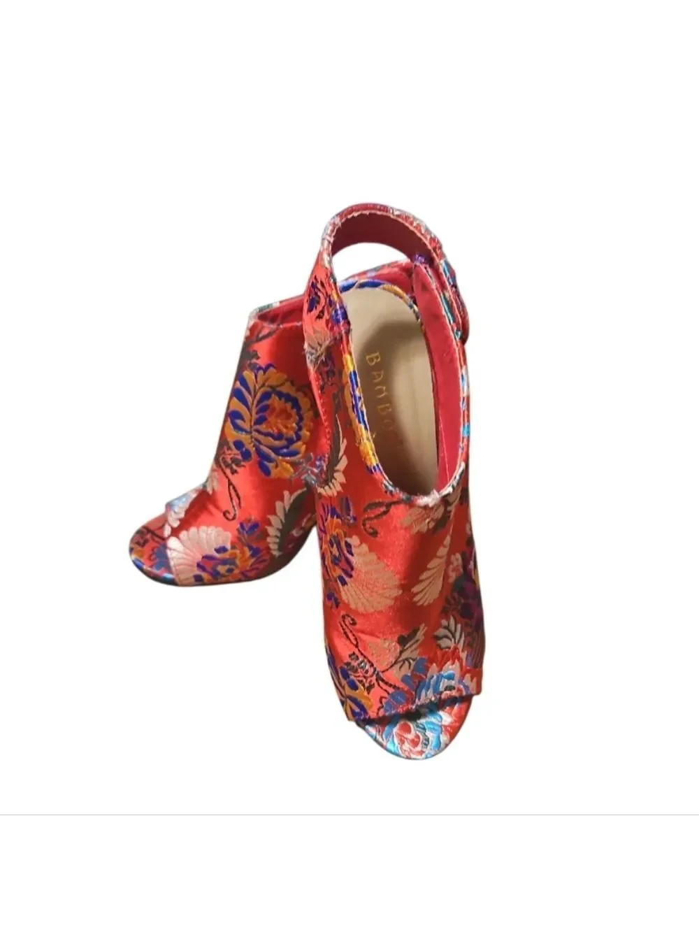 Bamboo Red Floral High Heels with Ankle Strap 5.5 Embroidered Colorful Handmade